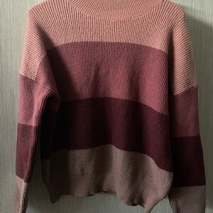 Hollister Pink and Burgundy Striped Turtleneck Sweater